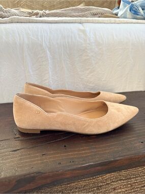 Coach Pointed Toe Suede Ballet Flats in Pink/Beige